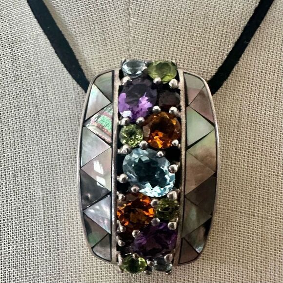 CHI by Falchi Sterling Silver Multi-Gem & Abalone Inlay Pendant